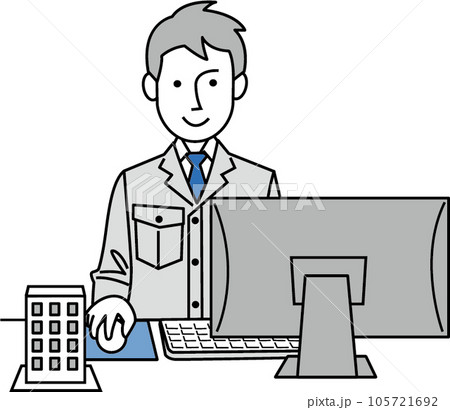 パソコンで図面を描いている建築士 105721692