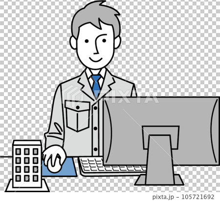 パソコンで図面を描いている建築士 105721692