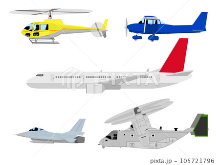 さまざまな種類の飛行機が飛行する 105721796
