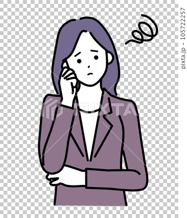 穿著西裝遇到麻煩的長發簡單女人 穿著西裝遇到麻煩的長發簡單女人 105722257