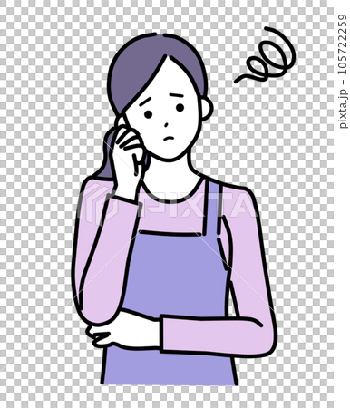 一個簡單的馬尾辮女人，擔心穿圍裙 105722259