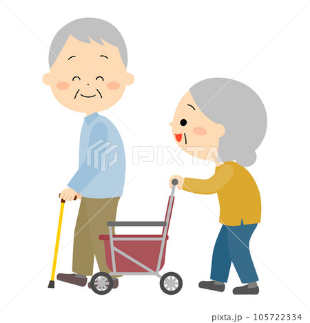 会話しながら歩いている老夫婦 会話しながら歩いている老夫婦 105722334