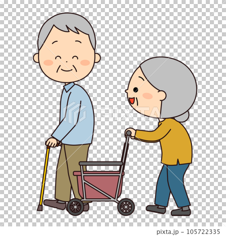 会話しながら歩いている老夫婦 会話しながら歩いている老夫婦 105722335