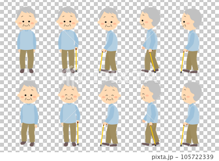 杖を使うかわいいおじいさんのセット 105722339