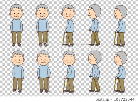 杖を使うかわいいおじいさんのセット 105722344