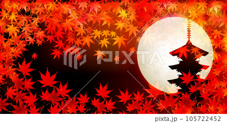 紅葉　もみじ　満月　秋　背景	 105722452