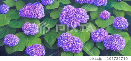 Mountain spring landscape, mountains with snowy peaks, lilac flower bushes, cartoon flat spring nature, green pasture meadow with forests, beautiful spring day mountains, vector illustration banner 105722710