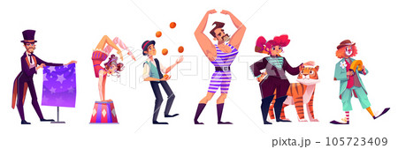 Circus character with clown, acrobat and juggler Circus character with clown, acrobat and juggler 105723409