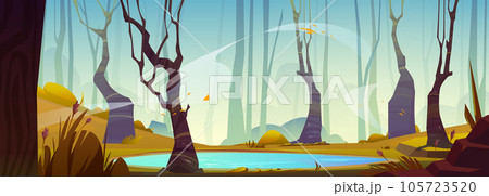 Small lake in autumn forest 105723520