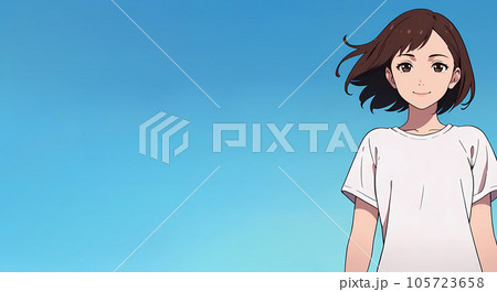 青空と若い女性のイラスト 青空と若い女性のイラスト 105723658