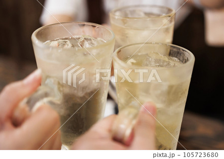 ジョッキの酎ハイとハイボールで乾杯する ジョッキの酎ハイとハイボールで乾杯する 105723680