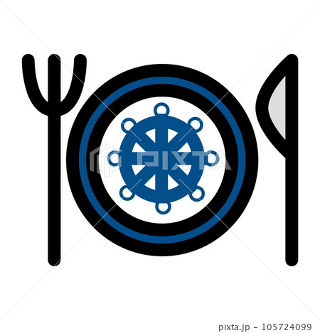 utensil with steering wheel on plate flat color 105724099
