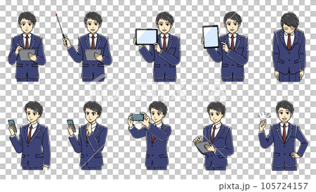 Set of young men in suits using tablet terminals etc. (upper body) Set of young men in suits using tablet terminals etc. (upper body) 105724157