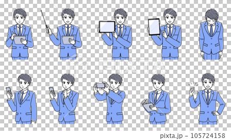 A set of young men in suits that use tablet devices, etc. (upper body, simple) A set of young men in suits that use tablet devices, etc. (upper body, simple) 105724158