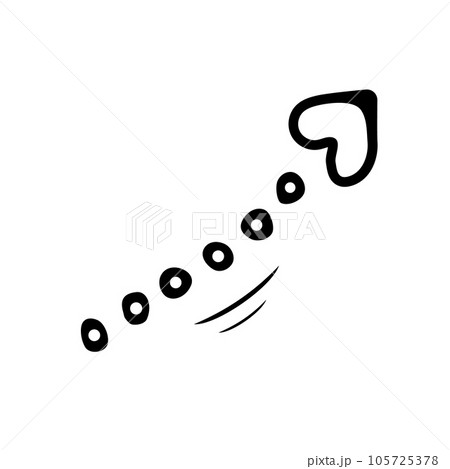 Vector black arrow doodle isolated icon with heart tip. Hand drawn pointer design element. 105725378