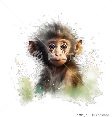 African Baby Baboon Watercolor Clipart Illustration, Cute Safari Jungle Kids Animal Clipart, PNG, AI generated art, transparent 105725688
