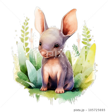 African Baby Aardvark Watercolor Clipart Illustration, Cute Safari Jungle Kids Animal Clipart, PNG, AI generated art, transparent 105725693