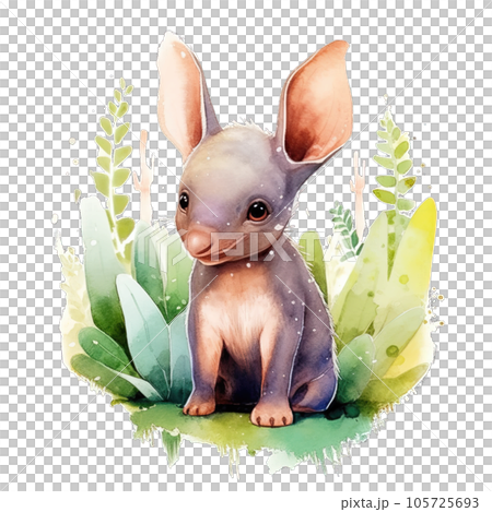 African Baby Aardvark Watercolor Clipart Illustration, Cute Safari Jungle Kids Animal Clipart, PNG, AI generated art, transparent 105725693