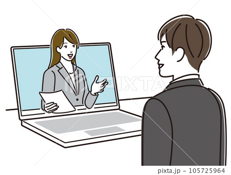 オンラインで女性と面接する男性 105725964