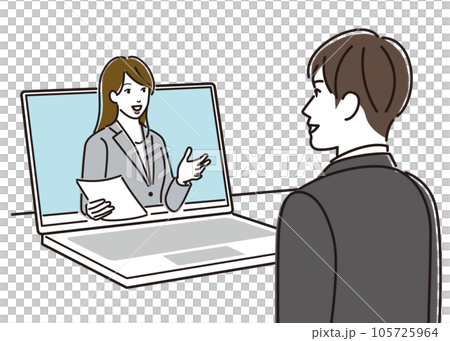 オンラインで女性と面接する男性 105725964