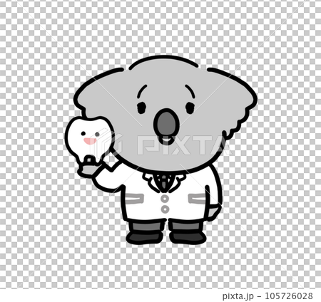 歯について説明する擬人化したコアラの医療従事者 歯について説明する擬人化したコアラの医療従事者 105726028