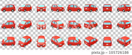 Automobile illustration material deformed compact car 5-door hatchback red 24-piece set Automobile illustration material deformed compact car 5-door hatchback red 24-piece set 105726186
