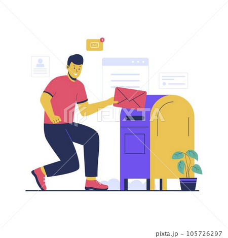 Mailbox illustration design concept with man. Flat vector illustration isolated on white background Mailbox illustration design concept with man. Flat vector illustration isolated on white background 105726297
