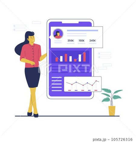 Concept illustration of social media profile insight technology Concept illustration of social media profile insight technology 105726316