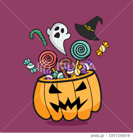 Sweet with Halloween pumpkin basket hand drawn doodles 105726659