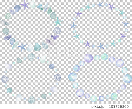 貝殻とヒトデの水彩画フレームセット 105726860
