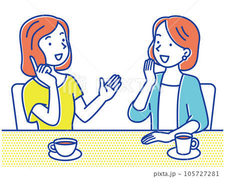 楽しくおしゃべりをしながら女性2人でティータイム 105727281