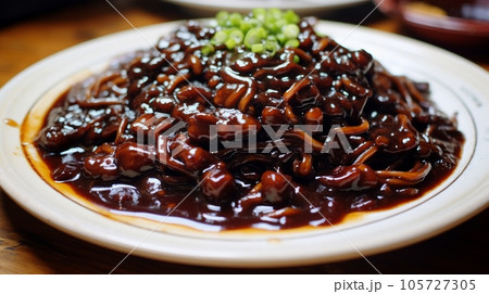 AI Generated delicious Jajangmyeon, jjajangmyeon, Korean-style Chinese noodle dish topped with thick sauce. AI Generated delicious Jajangmyeon, jjajangmyeon, Korean-style Chinese noodle dish topped with thick sauce. 105727305