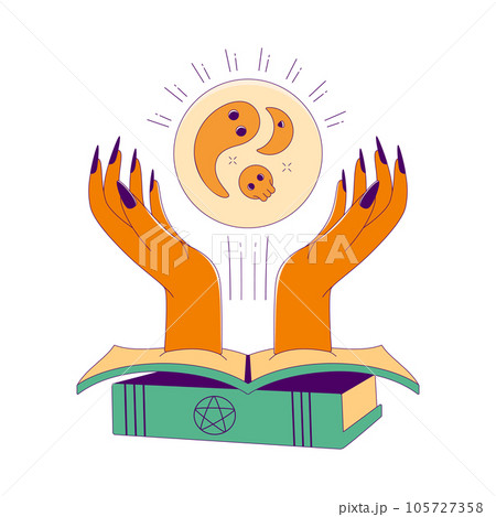 Lined Feminine Witchy Hands with Crystal Ball and Magic Books 105727358