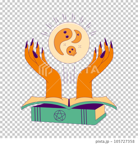 Lined Feminine Witchy Hands with Crystal Ball and Magic Books 105727358