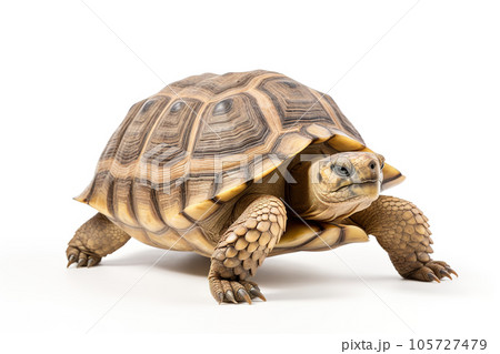 Image of tortoise on white background. Wildlife Animals. Illustration, Generative AI. 105727479