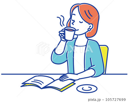 カフェでゆったりとコーヒーを楽しむ若い女性 105727699