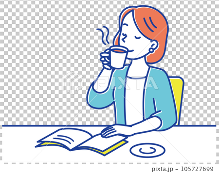 カフェでゆったりとコーヒーを楽しむ若い女性 105727699