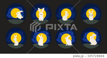 Chinese moon rabbit, Jade hare with full moon background and festive pattern. 105728668