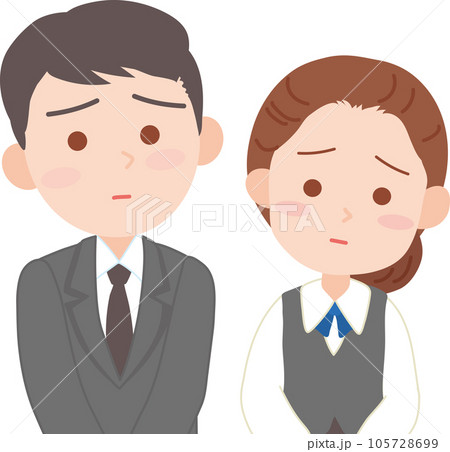 抑えた表情の白い手袋をはめた働く男女_困った顔_上半身 105728699