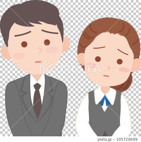抑えた表情の白い手袋をはめた働く男女_困った顔_上半身 105728699
