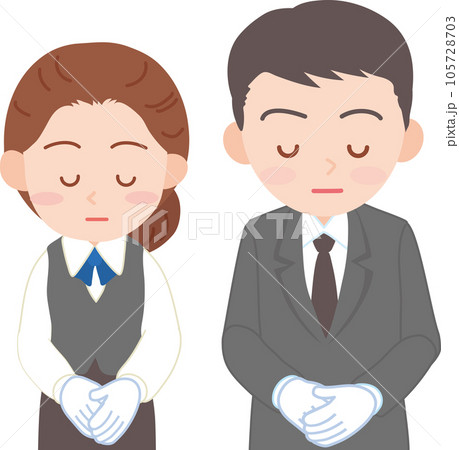抑えた表情の白い手袋をはめた働く人_男女_お辞儀をする_上半身 105728703