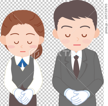 抑えた表情の白い手袋をはめた働く人_男女_お辞儀をする_上半身 105728703