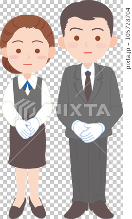 抑えた表情の白い手袋をはめた働く人_男女_全身 105728704