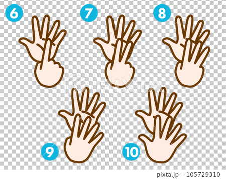 6から10まで指で数字を表すイラスト 6から10まで指で数字を表すイラスト 105729310