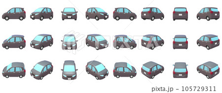 自動車のイラスト素材 デフォルメ コンパクトカー 5ドアハッチバック ブラック 24点セット 自動車のイラスト素材 デフォルメ コンパクトカー 5ドアハッチバック ブラック 24点セット 105729311