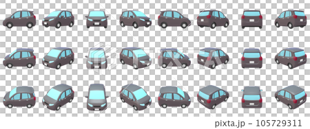 自動車のイラスト素材 デフォルメ コンパクトカー 5ドアハッチバック ブラック 24点セット 自動車のイラスト素材 デフォルメ コンパクトカー 5ドアハッチバック ブラック 24点セット 105729311