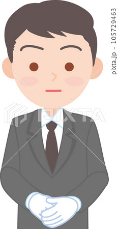 抑えた表情の白い手袋をはめた働く男性_真顔_上半身 抑えた表情の白い手袋をはめた働く男性_真顔_上半身 105729463