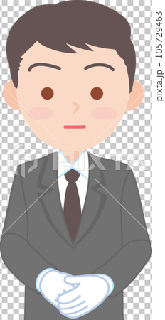 抑えた表情の白い手袋をはめた働く男性_真顔_上半身 抑えた表情の白い手袋をはめた働く男性_真顔_上半身 105729463