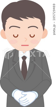 抑えた表情の白い手袋をはめた働く男性_お辞儀をする_上半身 105729469