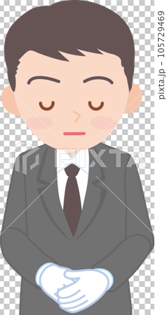 抑えた表情の白い手袋をはめた働く男性_お辞儀をする_上半身 105729469